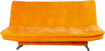 a bright orange chair with black legs