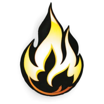 a black and yellow flame on a white background