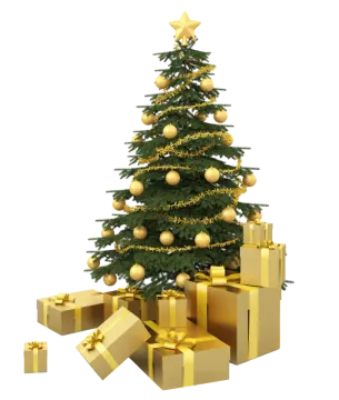 a christmas tree with presents around it