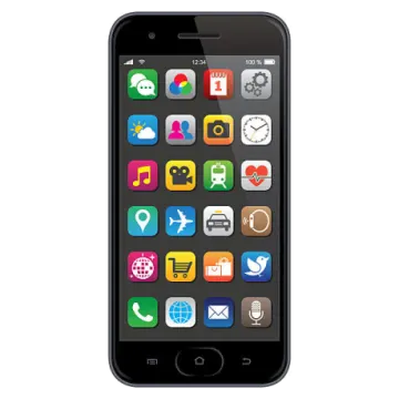 a black iphone with icons on the screen
