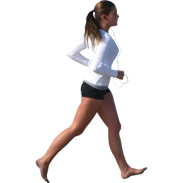 a woman running on a white background
