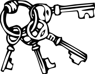 a black and white drawing of two keys