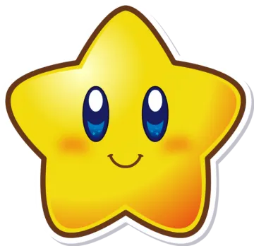 a yellow star with blue eyes