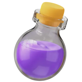 a glass bottle filled with purple liquid