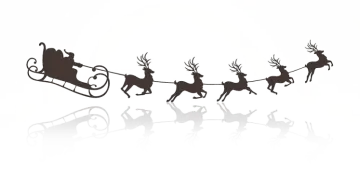 a silhouette of santa's sleiing with reindeers