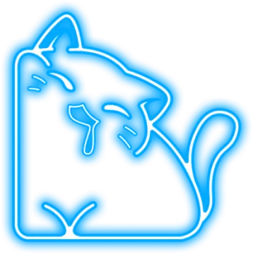 a blue cat sitting on top of a white background