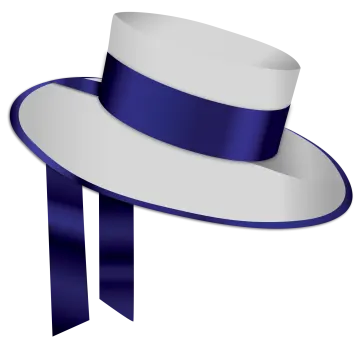 a white hat with a blue ribbon around it