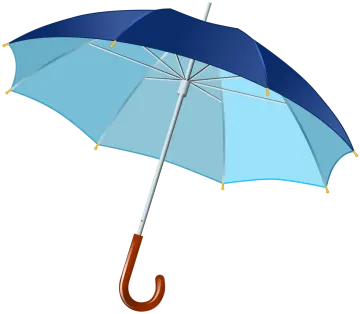 a blue umbrella with a wooden handle