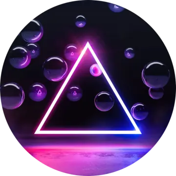 a pink floyd triangle with bubbles floating around it
