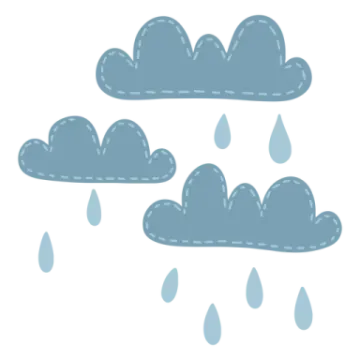 three blue clouds with rain drops