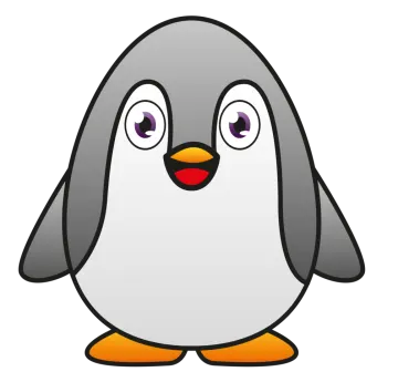 a cartoon penguin with big eyes