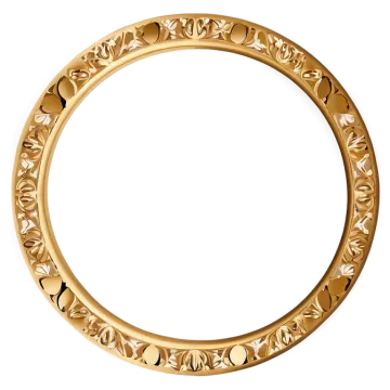 a gold circular frame with leaves and flowers