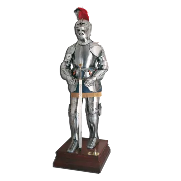a metal statue of a knight holding a sword