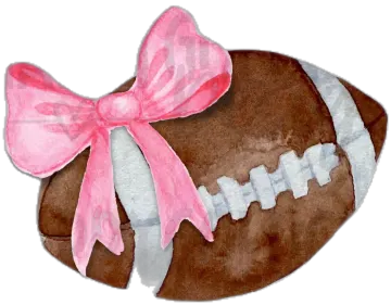 a watercolor painting of a football with a pink bow