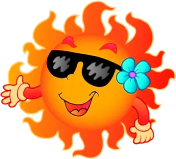 a cartoon sun with sunglasses and a flower