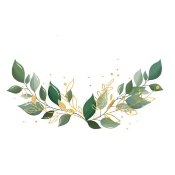 a gold and green wreath with leaves