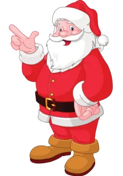 a cartoon santa claus pointing at something