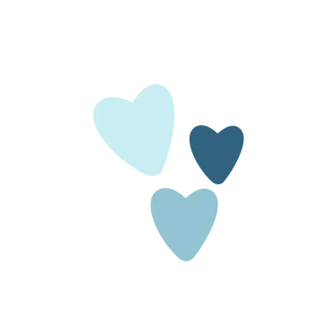 three blue hearts on a white background