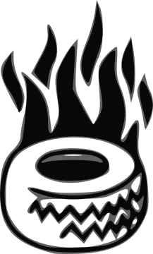 a black and white fire ring with flames