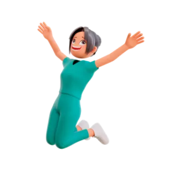 a woman is jumping in the air with her arms outstretched