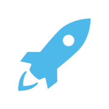 a blue rocket icon on a white background