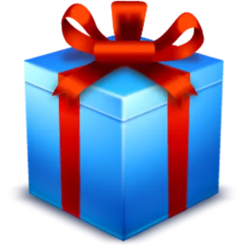 a blue gift box with a red bow