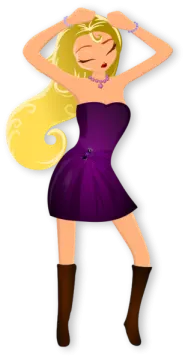a woman in a purple dress and brown boots