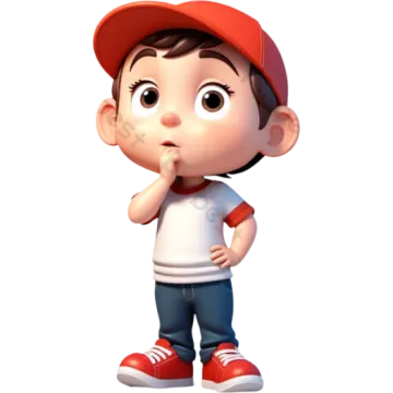 a cartoon boy with a red hat and blue jeans