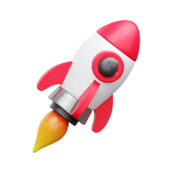 a red and white rocket on a white background