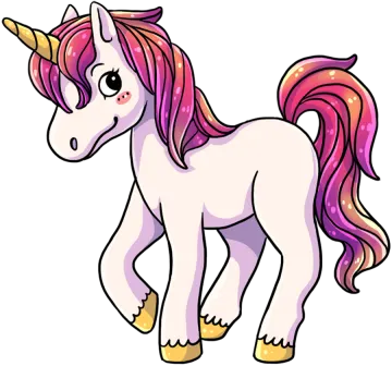a cartoon unicorn with pink hair and yellow boots