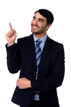 a man in a suit and tie making a peace sign