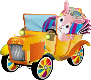 a cartoon car with a bunny driving it