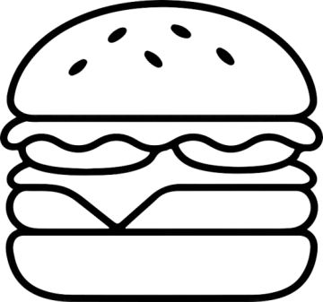 a black and white drawing of a hamburger