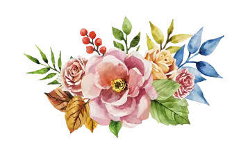 a watercolor painting of flowers and leaves