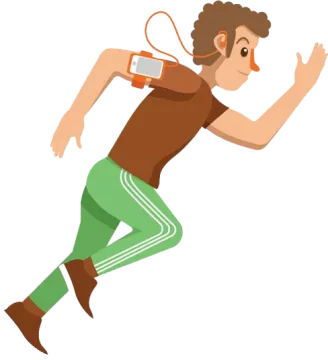 a man running with headphones on his ears