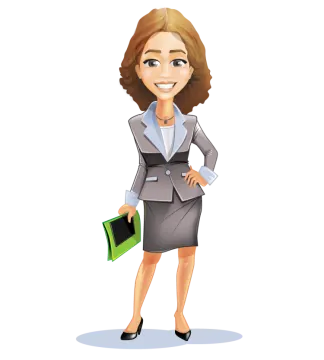 a woman in a business suit holding a folder