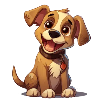 a cartoon dog sitting down with its tongue out