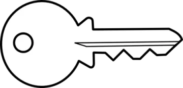 a black and white drawing of a key