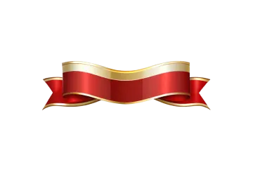 a red and gold ribbon on a white background