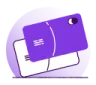 a purple credit card with a white background