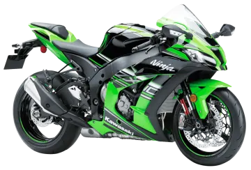 a green and black motorcycle on a white background