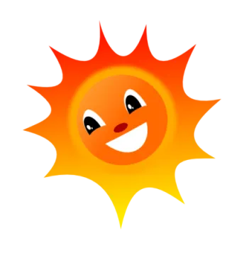 an orange sun with a smiling face