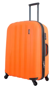 an orange suitcase with wheels