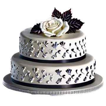 a three tiered cake with a white rose on top