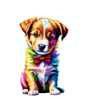 a puppy with a bow tie sitting down