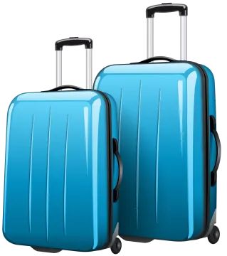 two blue suitcases on white background