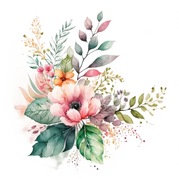 a watercolor painting of flowers and leaves