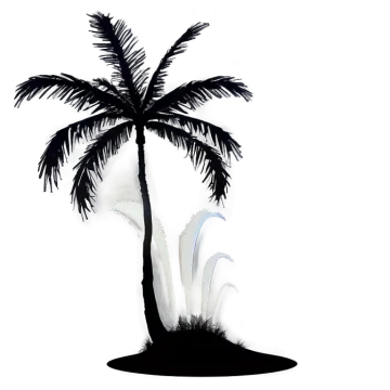 a black and white palm tree on a white background