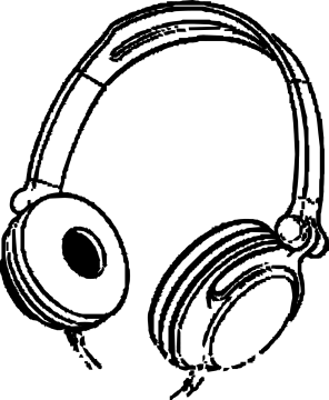 a black and white drawing of headphones