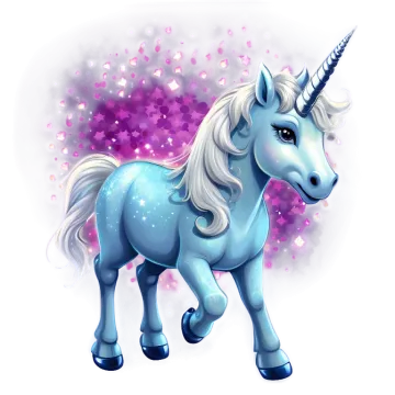 a blue unicorn standing in front of a pink background